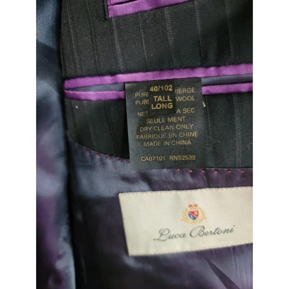 Luca Bertoni 100% Wool Blazer Charcoal‎ Gray Jacket Striped 2-Button 40L Tall